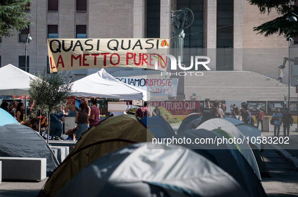 In Rome, Italy, on October 2, 2023, the students of La Sapienza University are continuing to protest against high rents by sleeping in tents...