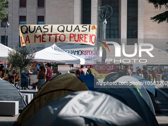 In Rome, Italy, on October 2, 2023, the students of La Sapienza University are continuing to protest against high rents by sleeping in tents...