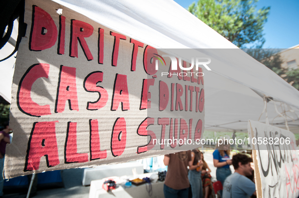 In Rome, Italy, on October 2, 2023, the students of La Sapienza University are continuing to protest against high rents by sleeping in tents...