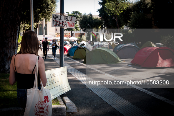 In Rome, Italy, on October 2, 2023, the students of La Sapienza University are continuing to protest against high rents by sleeping in tents...