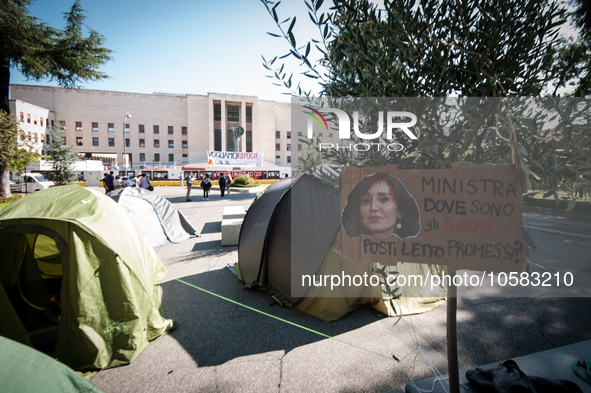 In Rome, Italy, on October 2, 2023, the students of La Sapienza University are continuing to protest against high rents by sleeping in tents...