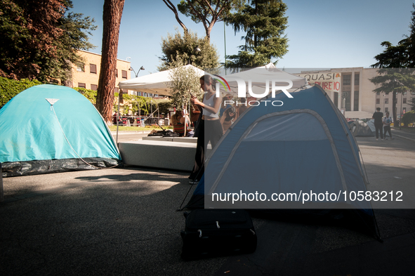 In Rome, Italy, on October 2, 2023, the students of La Sapienza University are continuing to protest against high rents by sleeping in tents...