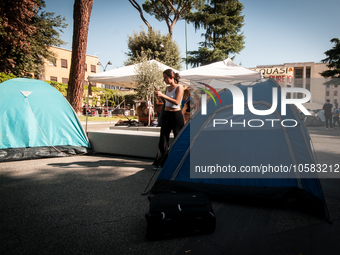 In Rome, Italy, on October 2, 2023, the students of La Sapienza University are continuing to protest against high rents by sleeping in tents...