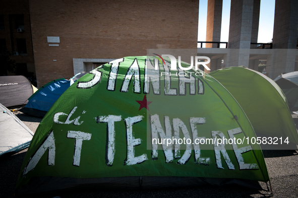 In Rome, Italy, on October 2, 2023, the students of La Sapienza University are continuing to protest against high rents by sleeping in tents...