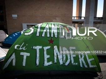 In Rome, Italy, on October 2, 2023, the students of La Sapienza University are continuing to protest against high rents by sleeping in tents...