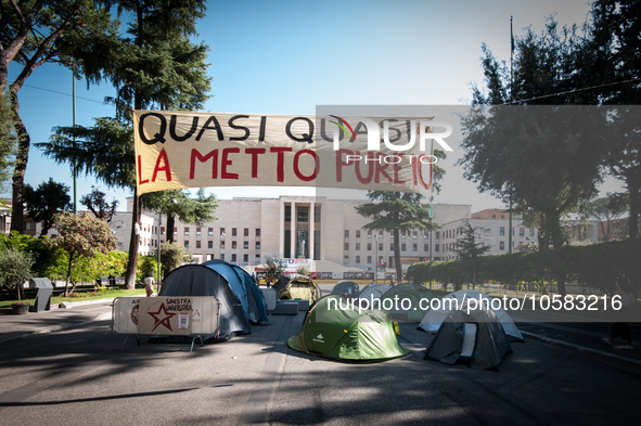 In Rome, Italy, on October 2, 2023, the students of La Sapienza University are continuing to protest against high rents by sleeping in tents...