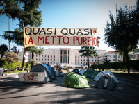 In Rome, Italy, on October 2, 2023, the students of La Sapienza University are continuing to protest against high rents by sleeping in tents...