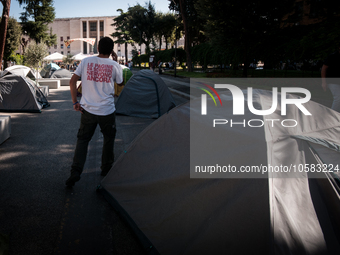 In Rome, Italy, on October 2, 2023, the students of La Sapienza University are continuing to protest against high rents by sleeping in tents...