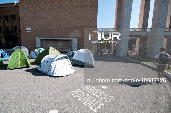 In Rome, Italy, on October 2, 2023, the students of La Sapienza University are continuing to protest against high rents by sleeping in tents...