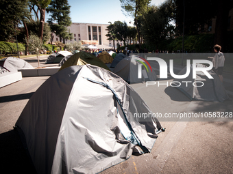 In Rome, Italy, on October 2, 2023, the students of La Sapienza University are continuing to protest against high rents by sleeping in tents...