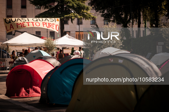 In Rome, Italy, on October 2, 2023, the students of La Sapienza University are continuing to protest against high rents by sleeping in tents...