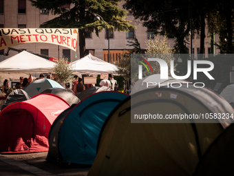 In Rome, Italy, on October 2, 2023, the students of La Sapienza University are continuing to protest against high rents by sleeping in tents...