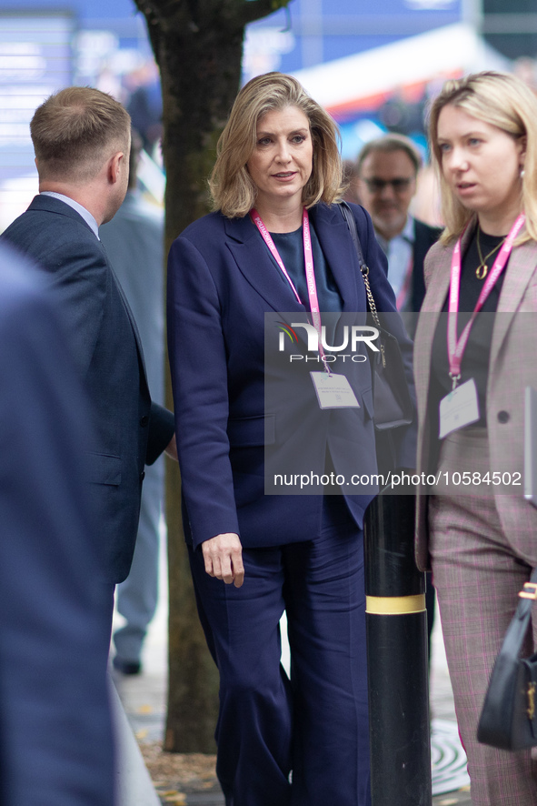 Penny Mordaunt MP, Leader of the House of Commons, during the Conservative Party Conference at Manchester Central Convention Complex, Manche...