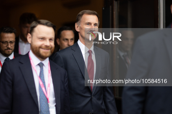 Jeremy Hunt MP, Chancellor of the Exchequer, during the Conservative Party Conference at Manchester Central Convention Complex, Manchester o...