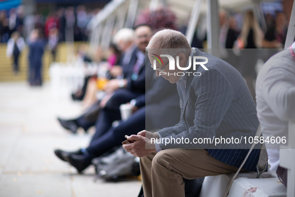 Delegates take a breather during the Conservative Party Conference at Manchester Central Convention Complex, Manchester on Monday 2nd Octobe...