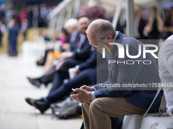 Delegates take a breather during the Conservative Party Conference at Manchester Central Convention Complex, Manchester on Monday 2nd Octobe...