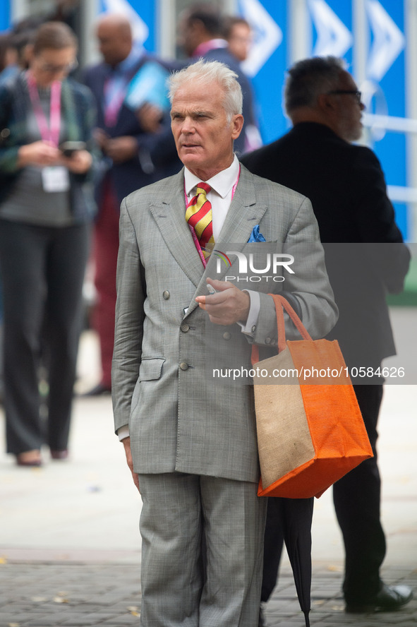 Desmond Swayne MP during the Conservative Party Conference at Manchester Central Convention Complex, Manchester on Monday 2nd October 2023. 