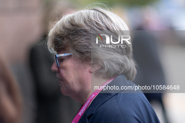 Therese Coffey sporting Cath Kidston glasses during the Conservative Party Conference at Manchester Central Convention Complex, Manchester o...