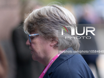 Therese Coffey sporting Cath Kidston glasses during the Conservative Party Conference at Manchester Central Convention Complex, Manchester o...