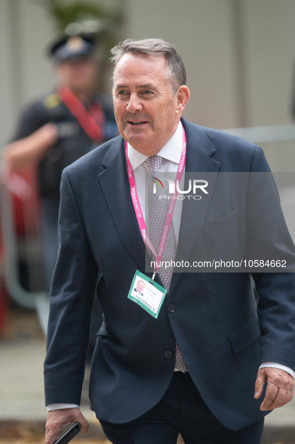 Liam Fox MP during the Conservative Party Conference at Manchester Central Convention Complex, Manchester on Monday 2nd October 2023. 