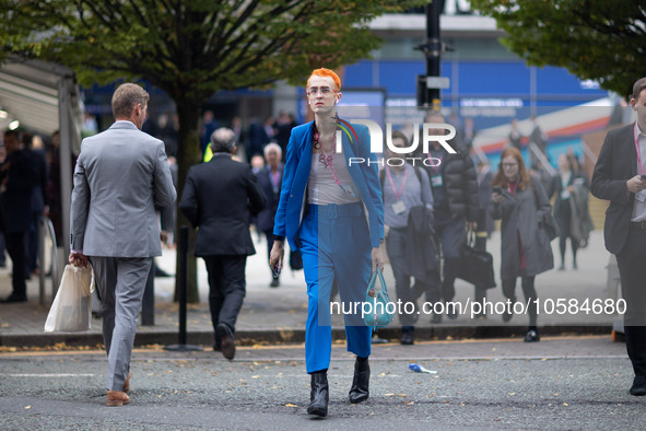 Casey Byrne, Tory activist, during the Conservative Party Conference at Manchester Central Convention Complex, Manchester on Monday 2nd Octo...