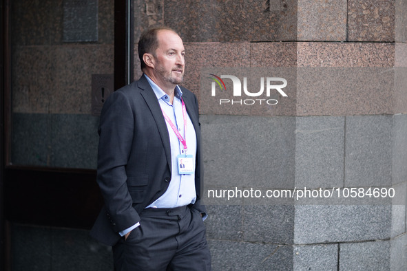 Guto Harri, former Director of Communications for Boris Johnson, during the Conservative Party Conference at Manchester Central Convention C...