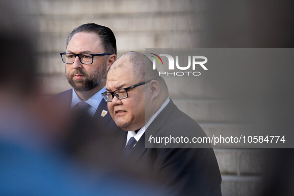 Lawyer Alina Habba and some of Donald Trump's legal team speak to the press outside the New York Supreme Court as Donald Trump faces trial i...