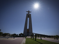 Several tourists are seen walking around the vicinity of the monument of Christ the King, in Almada, Lisbon. 04 September 2023. The National...