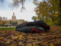 EDMONTON, CANADA - SEPTEMBER 29, 2023:
A sleeping bag left by a homeless person in front of Alberta Legislature, on September 29, 2023, in E...