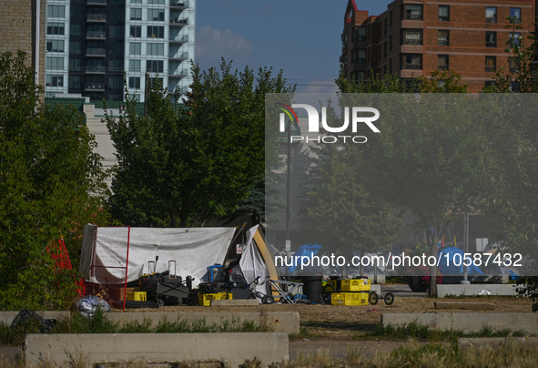 EDMONTON, CANADA - SEPTEMBER 29, 2023:
General view of Boyle Street encampment, one of several small-scale sanctioned encampments serving Ed...