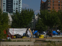 EDMONTON, CANADA - SEPTEMBER 29, 2023:
General view of Boyle Street encampment, one of several small-scale sanctioned encampments serving Ed...