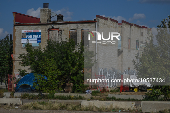 EDMONTON, CANADA - SEPTEMBER 29, 2023:
General view of Boyle Street encampment, one of several small-scale sanctioned encampments serving Ed...