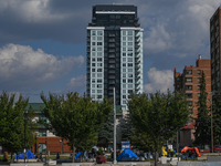 EDMONTON, CANADA - SEPTEMBER 29, 2023:
General view of Boyle Street encampment, one of several small-scale sanctioned encampments serving Ed...