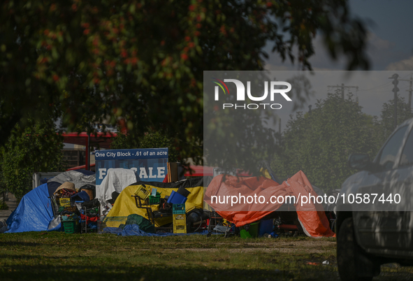 EDMONTON, CANADA - SEPTEMBER 29, 2023:
General view of Boyle Street encampment, one of several small-scale sanctioned encampments serving Ed...