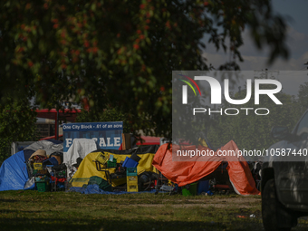 EDMONTON, CANADA - SEPTEMBER 29, 2023:
General view of Boyle Street encampment, one of several small-scale sanctioned encampments serving Ed...