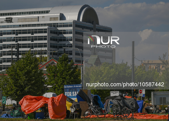 EDMONTON, CANADA - SEPTEMBER 29, 2023:
General view of Boyle Street encampment, one of several small-scale sanctioned encampments serving Ed...