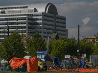 EDMONTON, CANADA - SEPTEMBER 29, 2023:
General view of Boyle Street encampment, one of several small-scale sanctioned encampments serving Ed...