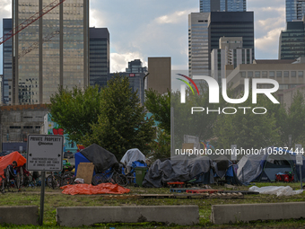 EDMONTON, CANADA - SEPTEMBER 29, 2023:
General view of Boyle Street encampment, one of several small-scale sanctioned encampments serving Ed...