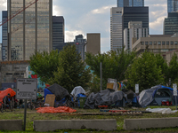 EDMONTON, CANADA - SEPTEMBER 29, 2023:
General view of Boyle Street encampment, one of several small-scale sanctioned encampments serving Ed...