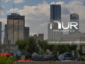 EDMONTON, CANADA - SEPTEMBER 29, 2023:
General view of Boyle Street encampment, one of several small-scale sanctioned encampments serving Ed...