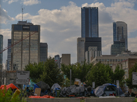 EDMONTON, CANADA - SEPTEMBER 29, 2023:
General view of Boyle Street encampment, one of several small-scale sanctioned encampments serving Ed...