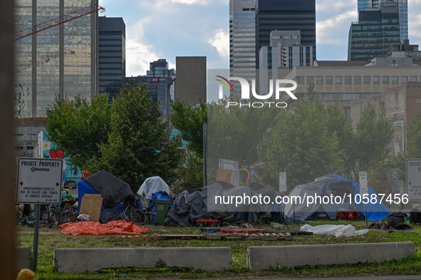 EDMONTON, CANADA - SEPTEMBER 29, 2023:
General view of Boyle Street encampment, one of several small-scale sanctioned encampments serving Ed...