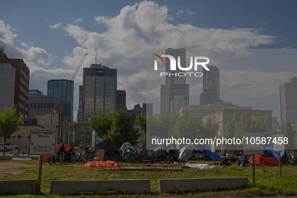 EDMONTON, CANADA - SEPTEMBER 29, 2023:
General view of Boyle Street encampment, one of several small-scale sanctioned encampments serving Ed...