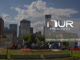 EDMONTON, CANADA - SEPTEMBER 29, 2023:
General view of Boyle Street encampment, one of several small-scale sanctioned encampments serving Ed...