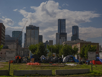 EDMONTON, CANADA - SEPTEMBER 29, 2023:
General view of Boyle Street encampment, one of several small-scale sanctioned encampments serving Ed...