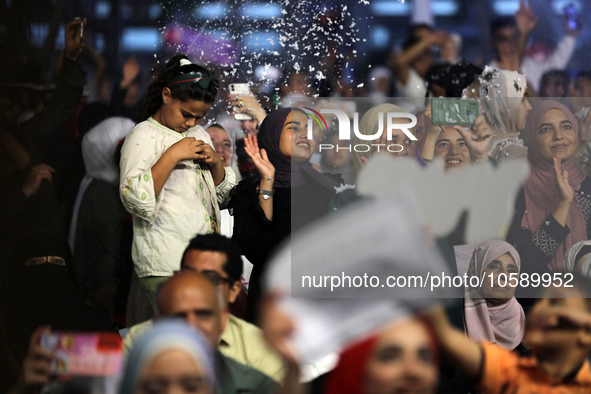 Students from the University of Al-aqsa celebrate graduation during an annual ceremony, in Khan Yunis in the southern Gaza Strip, on October...