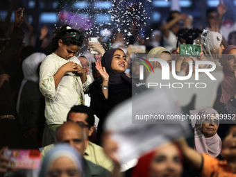 Students from the University of Al-aqsa celebrate graduation during an annual ceremony, in Khan Yunis in the southern Gaza Strip, on October...