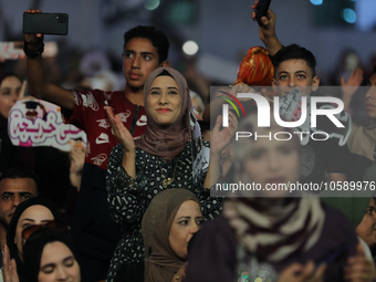 Students from the University of Al-aqsa celebrate graduation during an annual ceremony, in Khan Yunis in the southern Gaza Strip, on October...