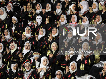 Students from the University of Al-aqsa celebrate graduation during an annual ceremony, in Khan Yunis in the southern Gaza Strip, on October...