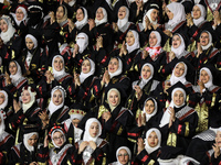 Students from the University of Al-aqsa celebrate graduation during an annual ceremony, in Khan Yunis in the southern Gaza Strip, on October...